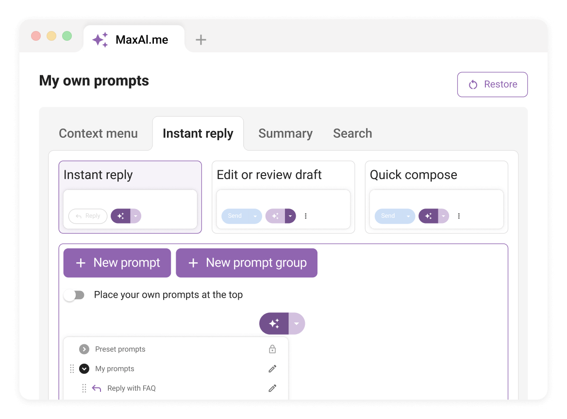 Create your own 1-click reply